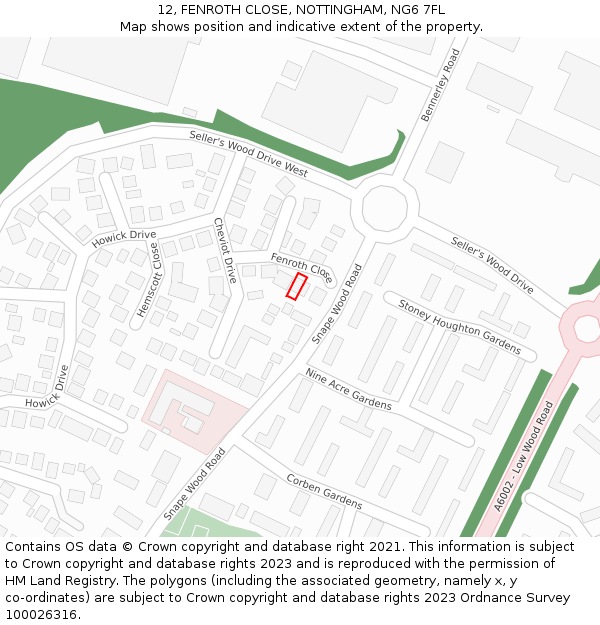 12, FENROTH CLOSE, NOTTINGHAM, NG6 7FL: Location map and indicative extent of plot