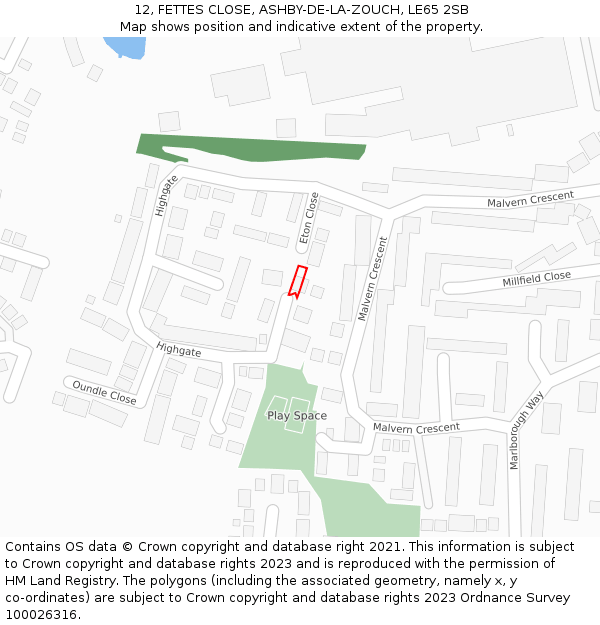 12, FETTES CLOSE, ASHBY-DE-LA-ZOUCH, LE65 2SB: Location map and indicative extent of plot