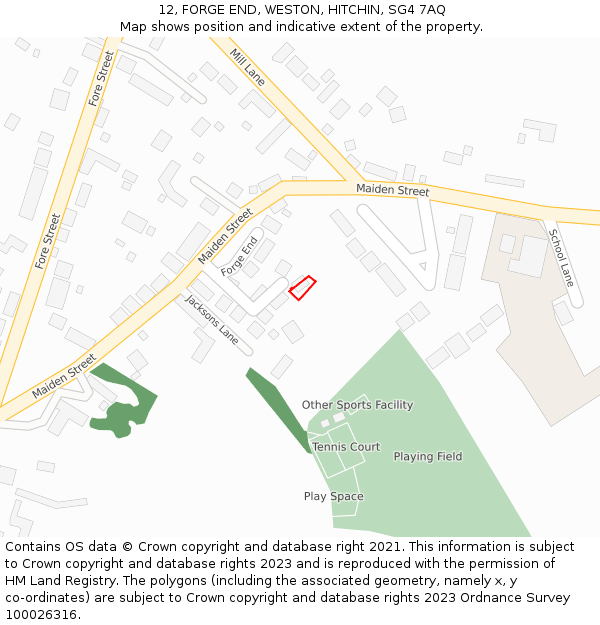 12, FORGE END, WESTON, HITCHIN, SG4 7AQ: Location map and indicative extent of plot