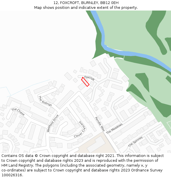 12, FOXCROFT, BURNLEY, BB12 0EH: Location map and indicative extent of plot