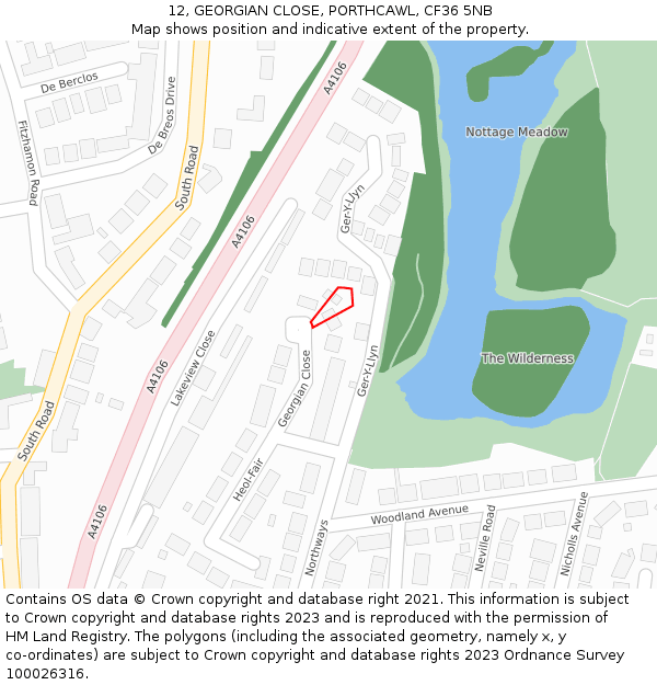 12, GEORGIAN CLOSE, PORTHCAWL, CF36 5NB: Location map and indicative extent of plot