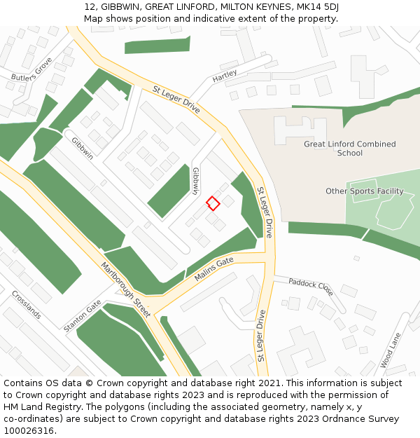 12, GIBBWIN, GREAT LINFORD, MILTON KEYNES, MK14 5DJ: Location map and indicative extent of plot