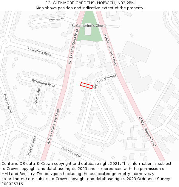 12, GLENMORE GARDENS, NORWICH, NR3 2RN: Location map and indicative extent of plot