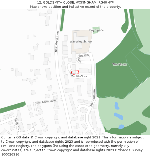 12, GOLDSMITH CLOSE, WOKINGHAM, RG40 4YP: Location map and indicative extent of plot