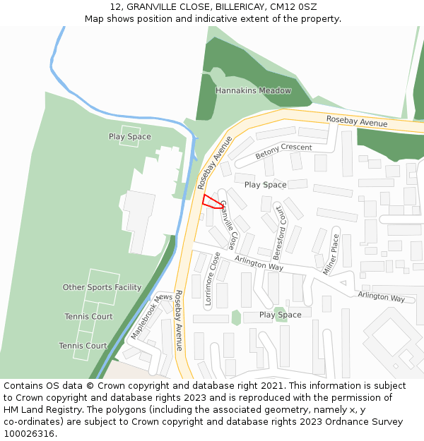 12, GRANVILLE CLOSE, BILLERICAY, CM12 0SZ: Location map and indicative extent of plot