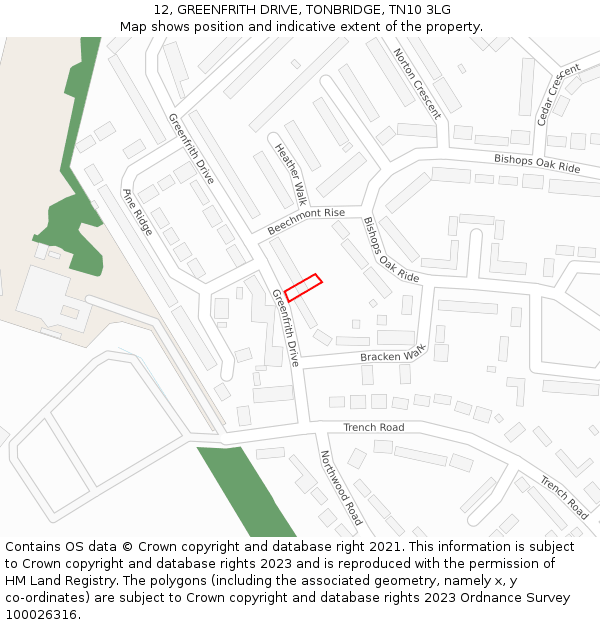 12, GREENFRITH DRIVE, TONBRIDGE, TN10 3LG: Location map and indicative extent of plot