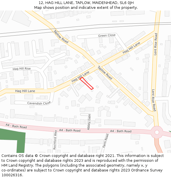 12, HAG HILL LANE, TAPLOW, MAIDENHEAD, SL6 0JH: Location map and indicative extent of plot