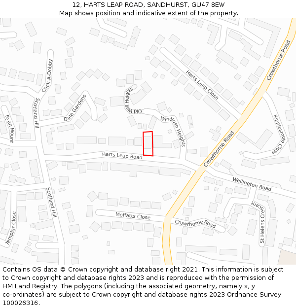 12, HARTS LEAP ROAD, SANDHURST, GU47 8EW: Location map and indicative extent of plot