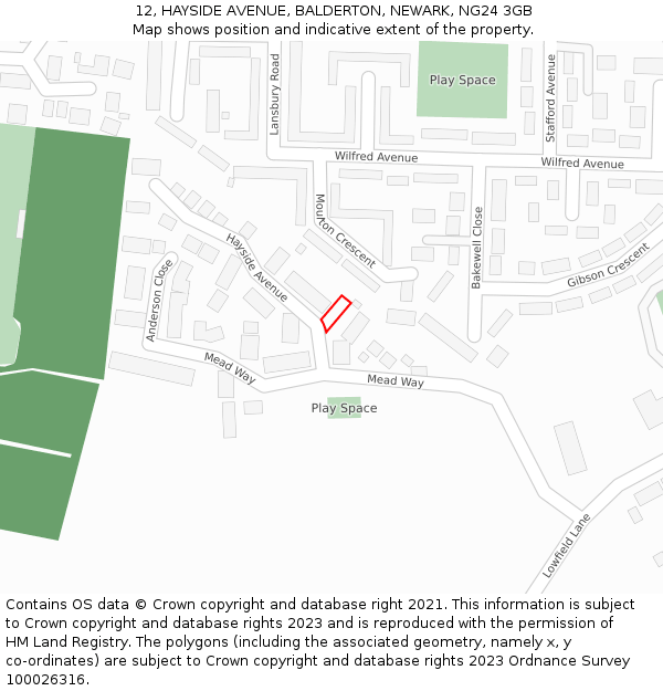 12, HAYSIDE AVENUE, BALDERTON, NEWARK, NG24 3GB: Location map and indicative extent of plot