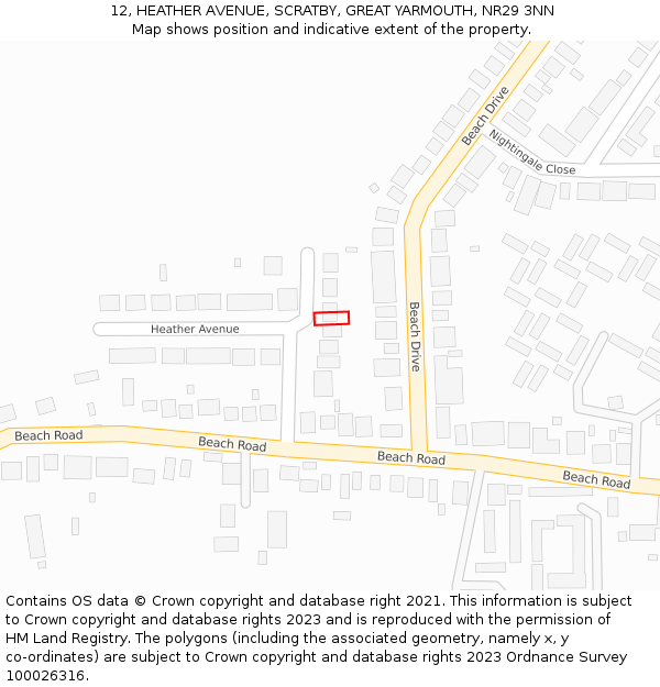 12, HEATHER AVENUE, SCRATBY, GREAT YARMOUTH, NR29 3NN: Location map and indicative extent of plot