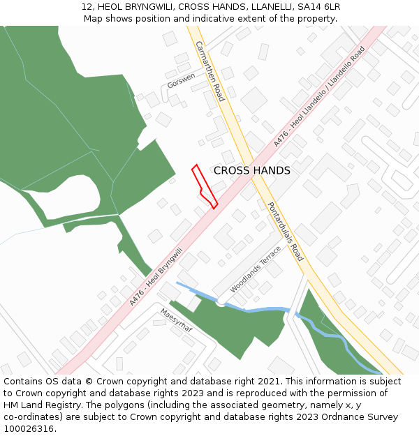 12, HEOL BRYNGWILI, CROSS HANDS, LLANELLI, SA14 6LR: Location map and indicative extent of plot