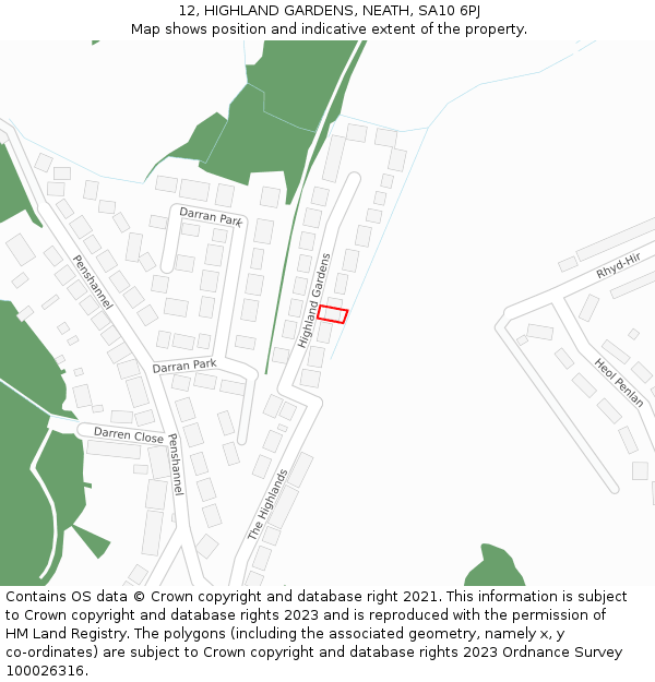 12, HIGHLAND GARDENS, NEATH, SA10 6PJ: Location map and indicative extent of plot