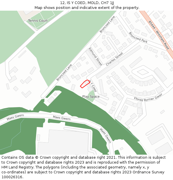 12, IS Y COED, MOLD, CH7 1JJ: Location map and indicative extent of plot