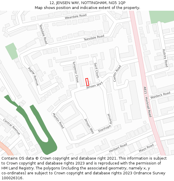 12, JENSEN WAY, NOTTINGHAM, NG5 1QP: Location map and indicative extent of plot