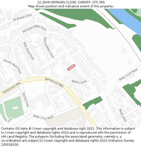 12, JOHN MORGAN CLOSE, CARDIFF, CF5 2RS: Location map and indicative extent of plot