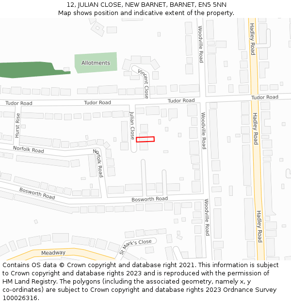 12, JULIAN CLOSE, NEW BARNET, BARNET, EN5 5NN: Location map and indicative extent of plot