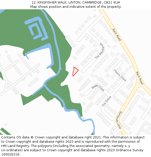 12, KINGFISHER WALK, LINTON, CAMBRIDGE, CB21 4UA: Location map and indicative extent of plot