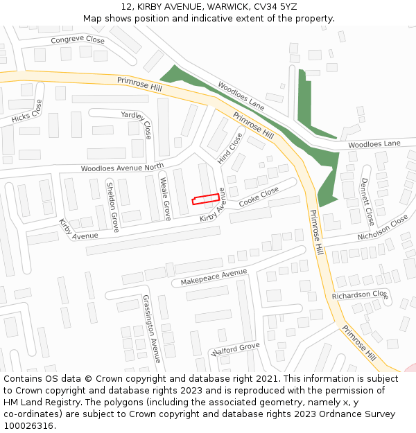 12, KIRBY AVENUE, WARWICK, CV34 5YZ: Location map and indicative extent of plot