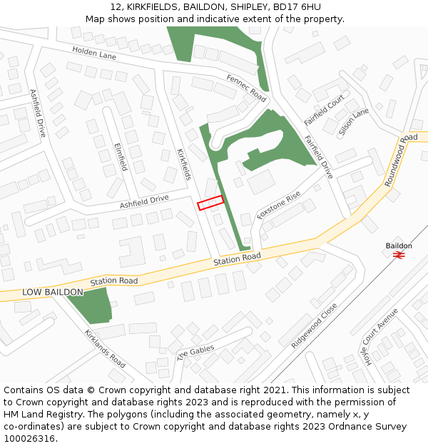 12, KIRKFIELDS, BAILDON, SHIPLEY, BD17 6HU: Location map and indicative extent of plot
