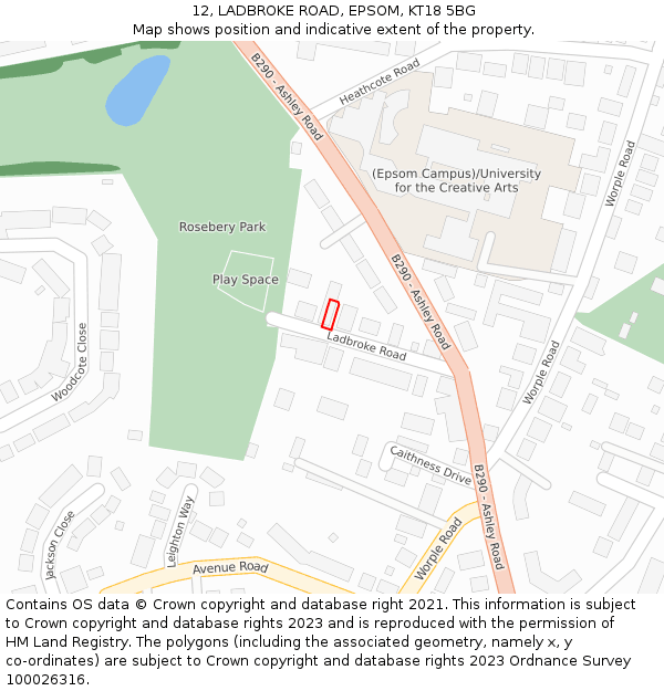 12, LADBROKE ROAD, EPSOM, KT18 5BG: Location map and indicative extent of plot