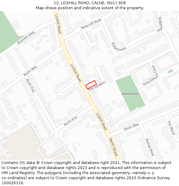 12, LICKHILL ROAD, CALNE, SN11 9DE: Location map and indicative extent of plot