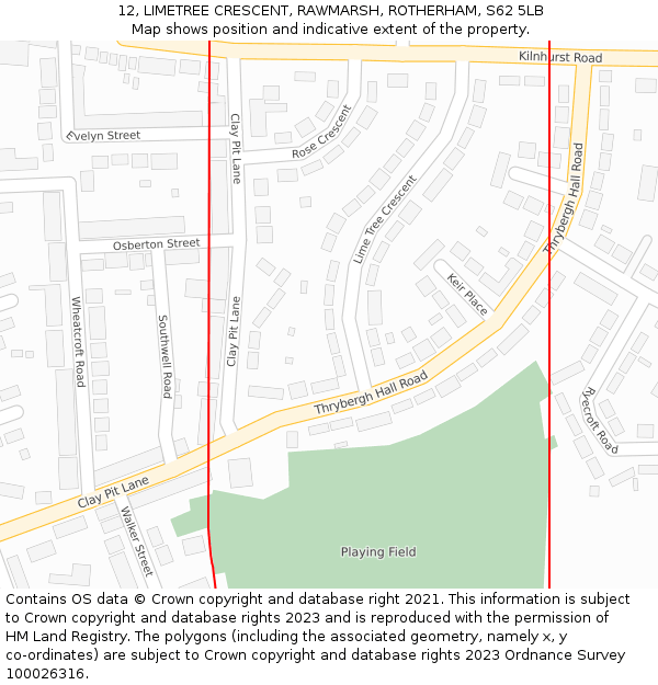 12, LIMETREE CRESCENT, RAWMARSH, ROTHERHAM, S62 5LB: Location map and indicative extent of plot