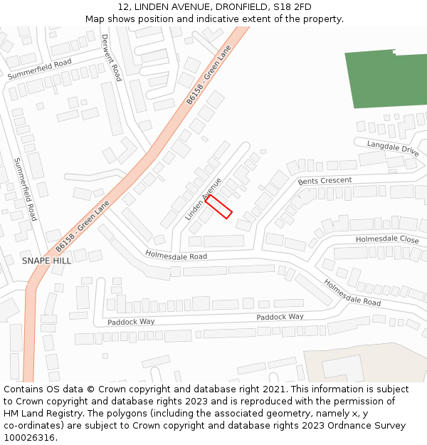 12, LINDEN AVENUE, DRONFIELD, S18 2FD: Location map and indicative extent of plot
