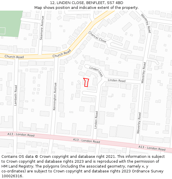 12, LINDEN CLOSE, BENFLEET, SS7 4BD: Location map and indicative extent of plot