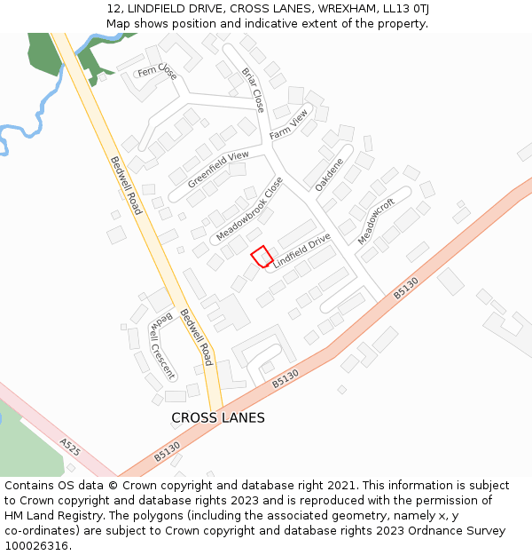 12, LINDFIELD DRIVE, CROSS LANES, WREXHAM, LL13 0TJ: Location map and indicative extent of plot