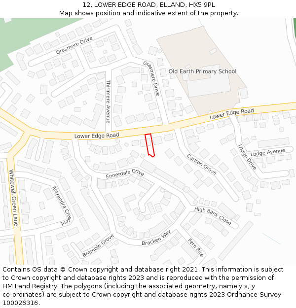 12, LOWER EDGE ROAD, ELLAND, HX5 9PL: Location map and indicative extent of plot