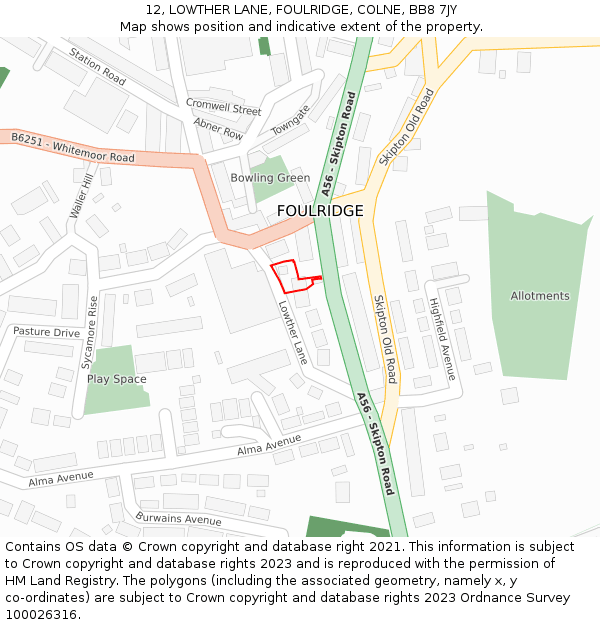 12, LOWTHER LANE, FOULRIDGE, COLNE, BB8 7JY: Location map and indicative extent of plot