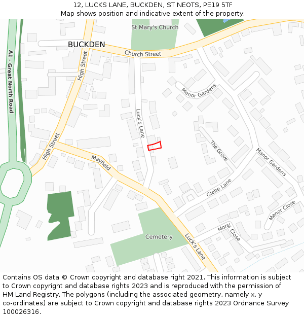 12, LUCKS LANE, BUCKDEN, ST NEOTS, PE19 5TF: Location map and indicative extent of plot