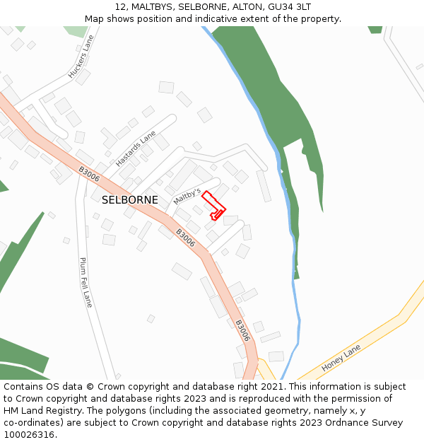 12, MALTBYS, SELBORNE, ALTON, GU34 3LT: Location map and indicative extent of plot