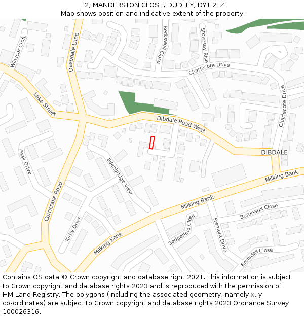 12, MANDERSTON CLOSE, DUDLEY, DY1 2TZ: Location map and indicative extent of plot