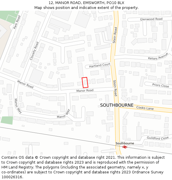 12, MANOR ROAD, EMSWORTH, PO10 8LX: Location map and indicative extent of plot