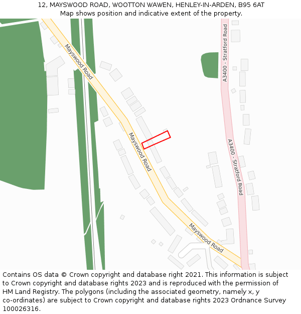 12, MAYSWOOD ROAD, WOOTTON WAWEN, HENLEY-IN-ARDEN, B95 6AT: Location map and indicative extent of plot