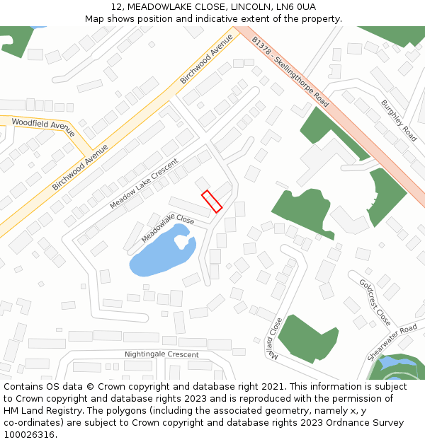 12, MEADOWLAKE CLOSE, LINCOLN, LN6 0UA: Location map and indicative extent of plot