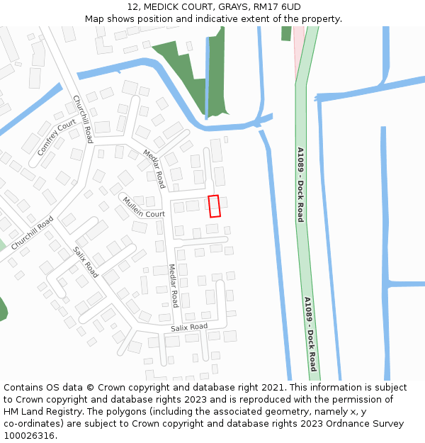 12, MEDICK COURT, GRAYS, RM17 6UD: Location map and indicative extent of plot