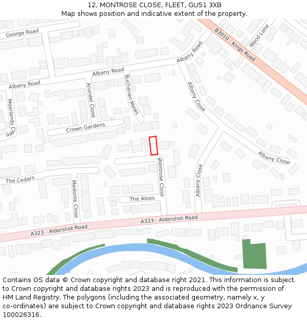 12, MONTROSE CLOSE, FLEET, GU51 3XB: Location map and indicative extent of plot