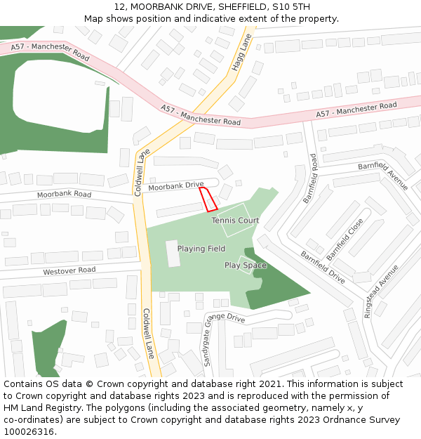 12, MOORBANK DRIVE, SHEFFIELD, S10 5TH: Location map and indicative extent of plot