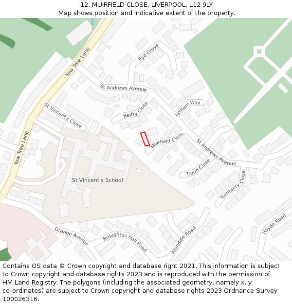 12, MUIRFIELD CLOSE, LIVERPOOL, L12 9LY: Location map and indicative extent of plot