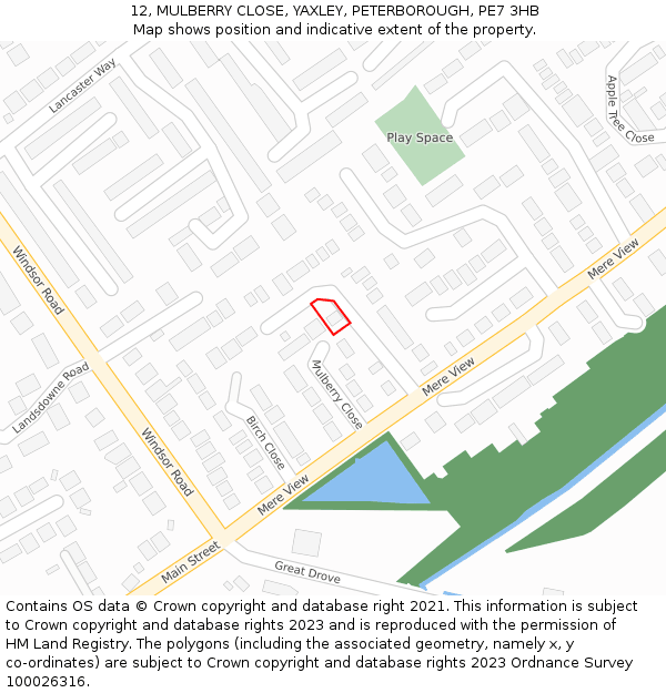 12, MULBERRY CLOSE, YAXLEY, PETERBOROUGH, PE7 3HB: Location map and indicative extent of plot