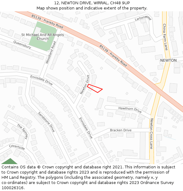 12, NEWTON DRIVE, WIRRAL, CH48 9UP: Location map and indicative extent of plot