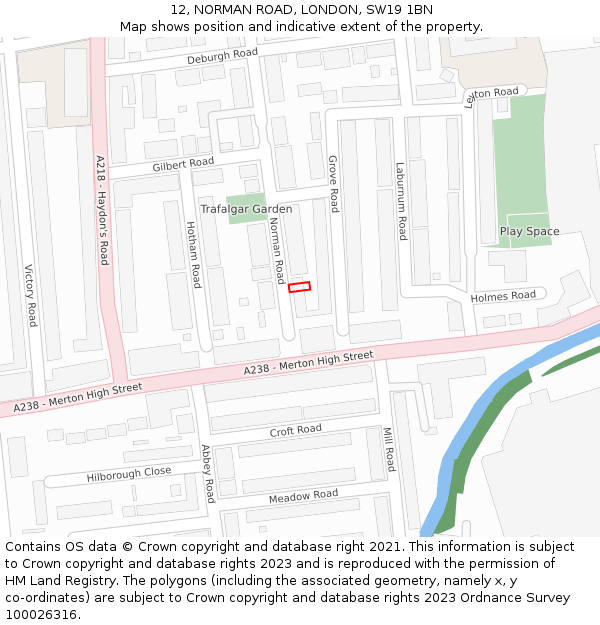 12, NORMAN ROAD, LONDON, SW19 1BN: Location map and indicative extent of plot