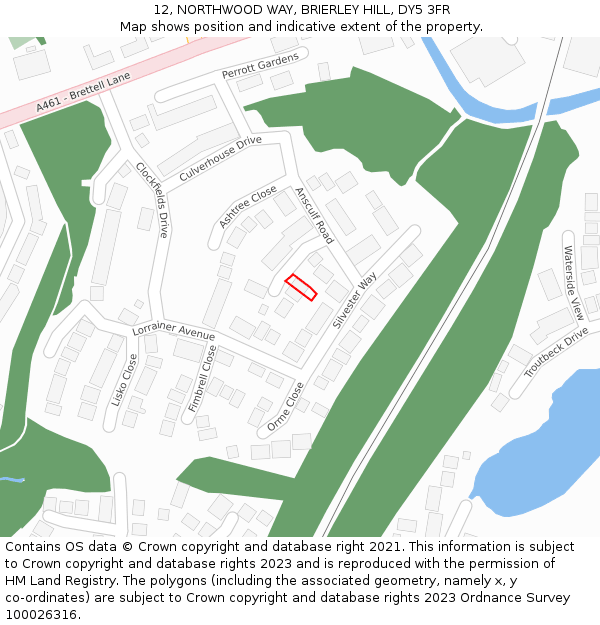 12, NORTHWOOD WAY, BRIERLEY HILL, DY5 3FR: Location map and indicative extent of plot