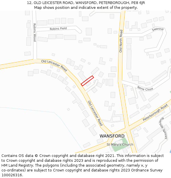 12, OLD LEICESTER ROAD, WANSFORD, PETERBOROUGH, PE8 6JR: Location map and indicative extent of plot