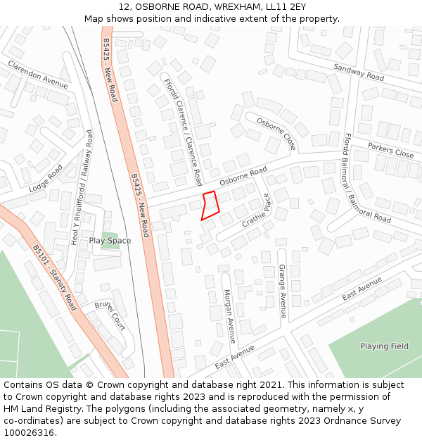 12, OSBORNE ROAD, WREXHAM, LL11 2EY: Location map and indicative extent of plot