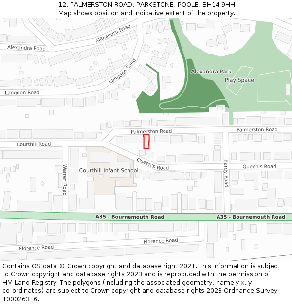 12, PALMERSTON ROAD, PARKSTONE, POOLE, BH14 9HH: Location map and indicative extent of plot