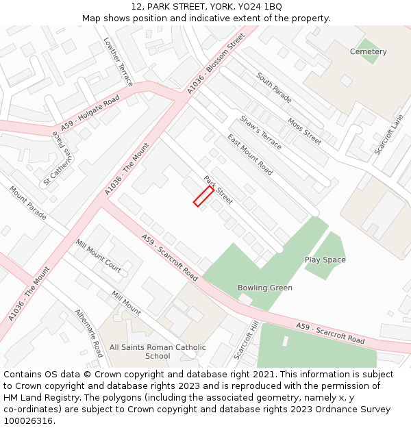12, PARK STREET, YORK, YO24 1BQ: Location map and indicative extent of plot