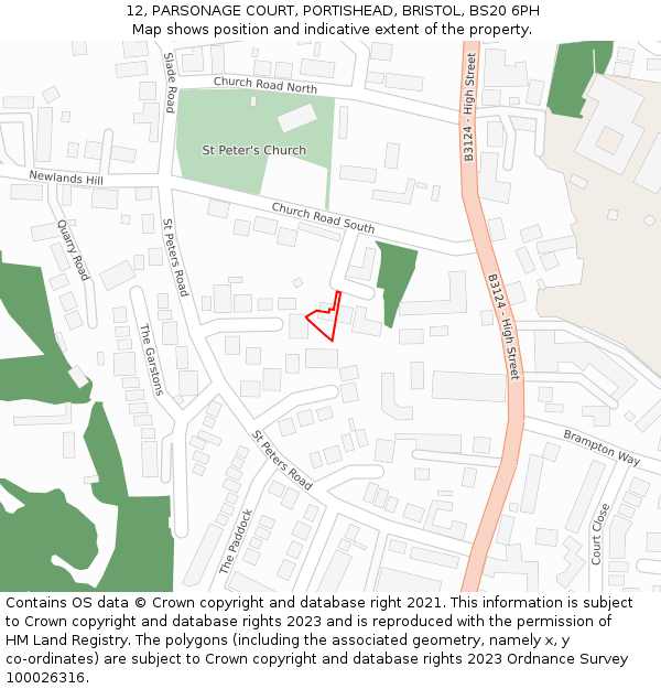 12, PARSONAGE COURT, PORTISHEAD, BRISTOL, BS20 6PH: Location map and indicative extent of plot